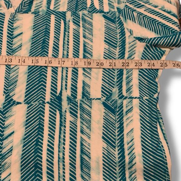 Chicos Top NWT Women's 4 (2X) Colorful Blocked Herringbone Tidal Teal Notch Neck - Picture 6 of 7